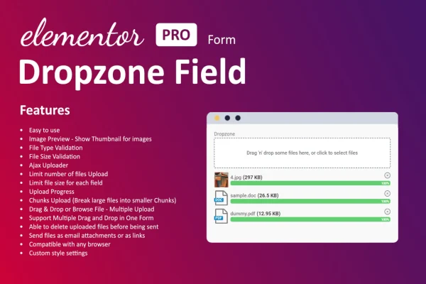 Dropzone Field For Elementor Form plugin banner