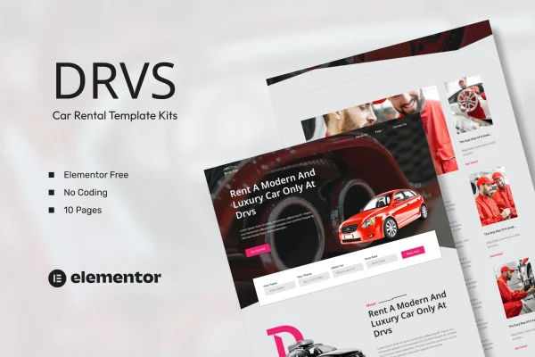 DRVS car rental Elementor template kit cover image