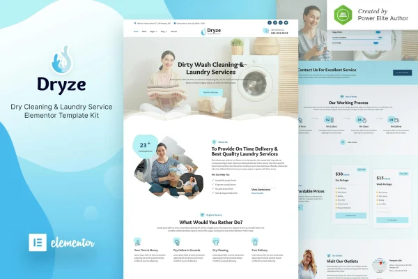 Dryze dry cleaning and laundry Elementor template kit preview