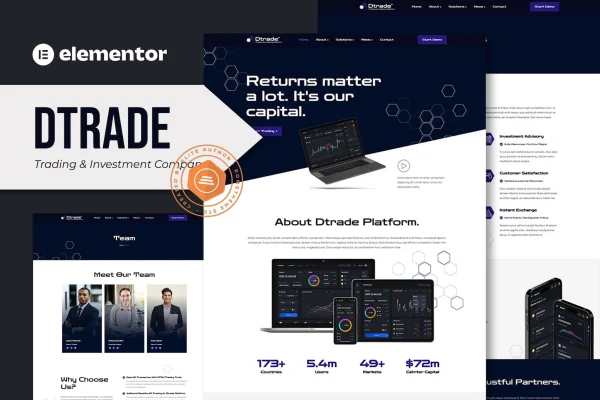 Dtrade trading and investment company Elementor template kit preview