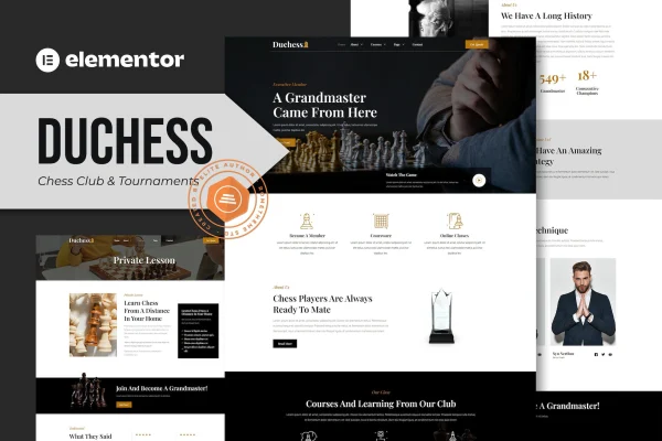 Duchess chess club and tournament Elementor template kit preview