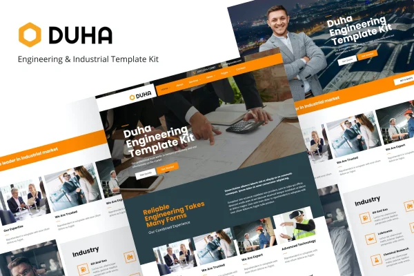Duha engineering and industrial Elementor template kit preview