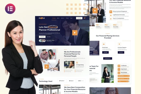 Duid personal financial consultant Elementor template kit preview