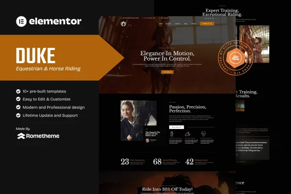 Duke equestrian and horse riding Elementor template kit preview