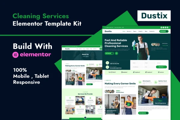 Dustix cleaning services Elementor template kit preview