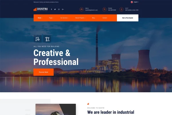 Dustri factory and industrial Elementor template kit preview