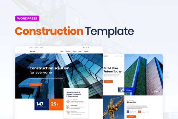 Dustro construction company Elementor template kit preview