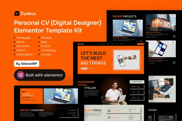 Dydeux personal CV Elementor template kit preview