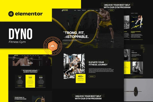 Dyno fitness gym Elementor Pro template kit preview