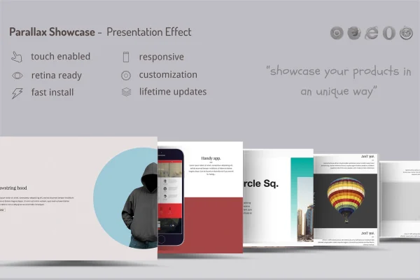 DZS Parallax Showcase plugin banner showing a parallax product presentation