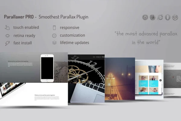 DZS Parallaxer plugin banner showing parallax scrolling effects