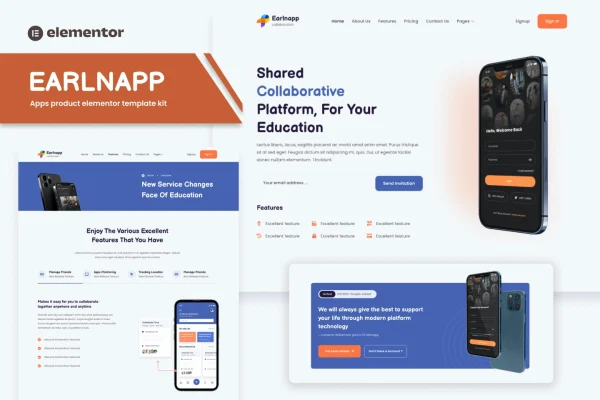 Earlnapp education platform Elementor template kit cover image