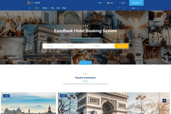 EasyBook hotel and tour booking WordPress theme preview