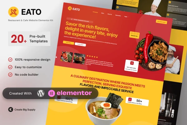Eato restaurant and cafe Elementor template kit preview