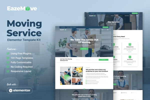EazeMove moving service Elementor template kit preview