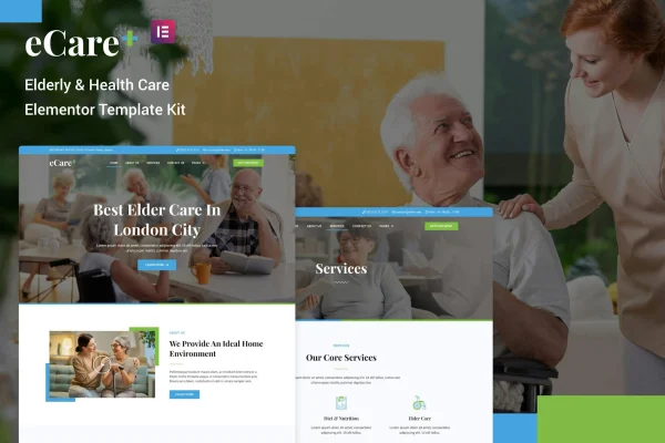 eCare elderly and health care Elementor template kit preview