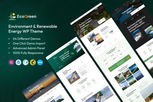 EcoGreen environment and renewable energy WordPress theme preview