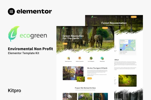 Ecogreen environmental nonprofit Elementor template kit preview