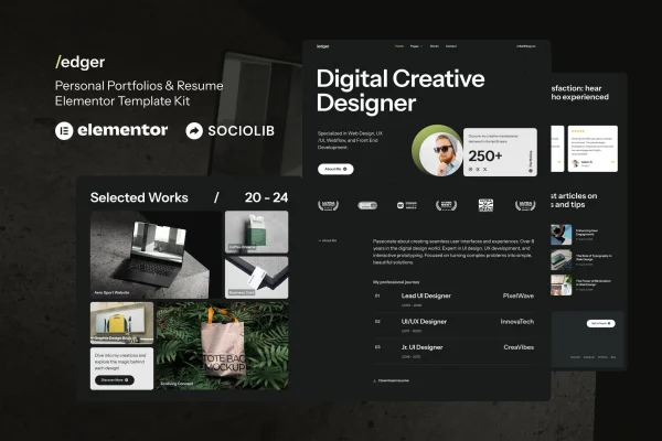 Edger personal portfolio and resume Elementor template kit preview