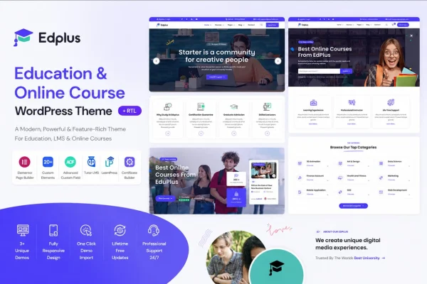 Edplus education and online course WordPress theme preview