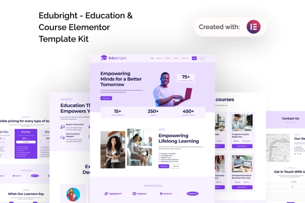 Edubright online course and education Elementor template kit preview