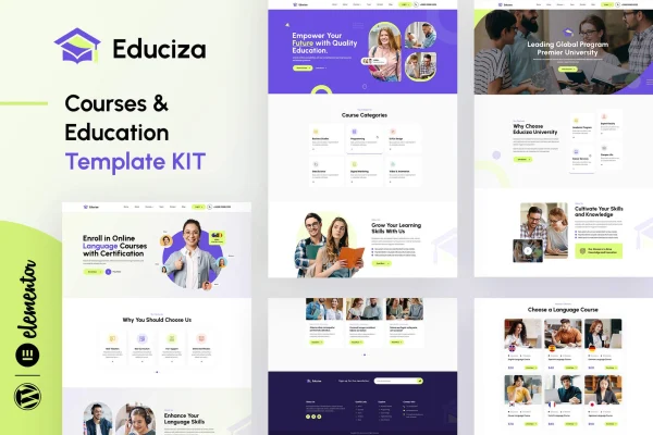 Educiza courses and education Elementor template kit preview