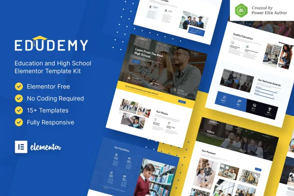 Edudemy school and education Elementor template kit cover image