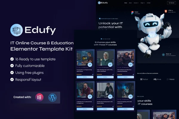 Edufy IT online course and education Elementor template kit preview