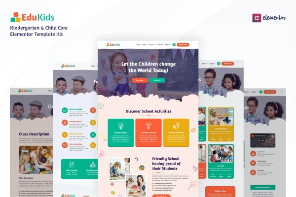 Edukids kindergarten and child care Elementor template kit preview