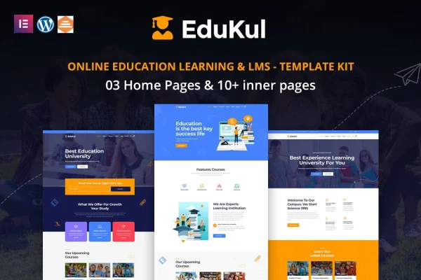 Edukul online learning and education Elementor template kit preview