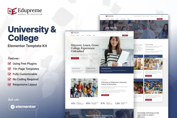 Edupreme university and college Elementor template kit preview