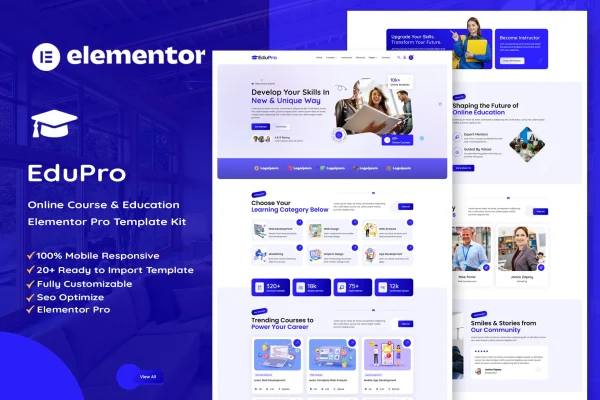 Edupro online course and education Elementor template kit preview