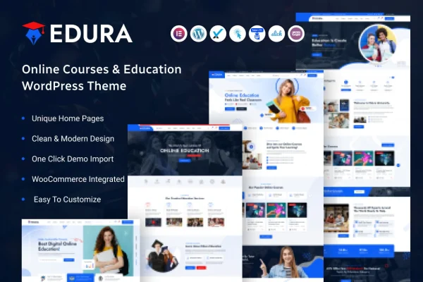 Edura online courses and education WordPress theme preview