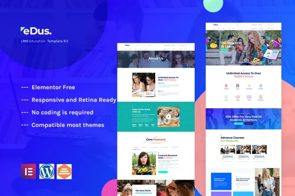 Edus online education Elementor template kit preview