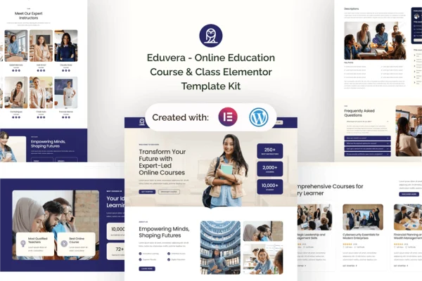 Eduvera online education Elementor template kit preview