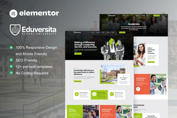 Eduversita university and college Elementor template kit preview