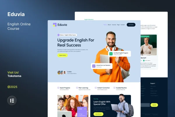Eduvia Elementor template kit preview for an English online course website