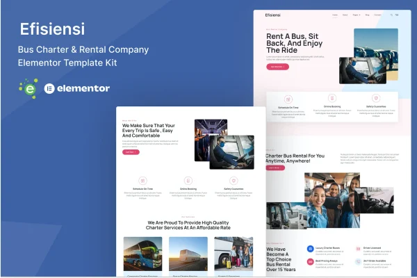 Efisiensi bus charter and rental Elementor template kit preview