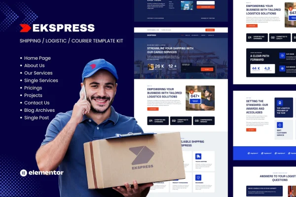 Ekspress logistics shipping and courier Elementor template kit cover