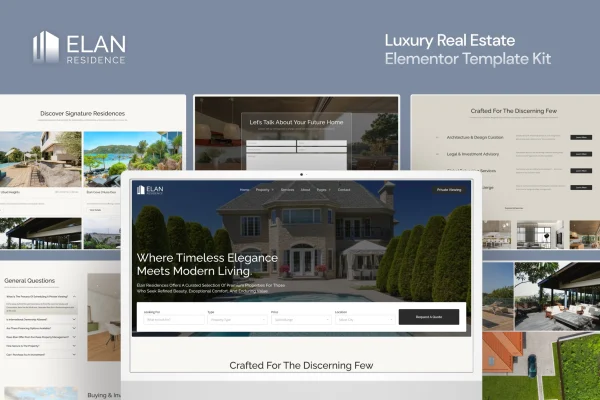 Elan luxury real estate Elementor template kit preview