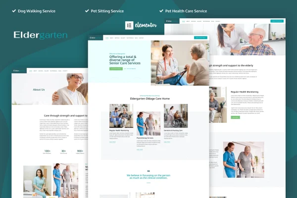 Eldergarten elder care and senior home Elementor template kit preview