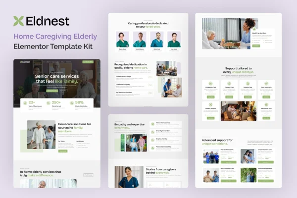 Eldnest home caregiving Elementor template kit preview