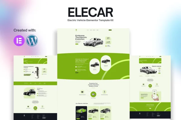 Elecar electric vehicle Elementor template kit page preview