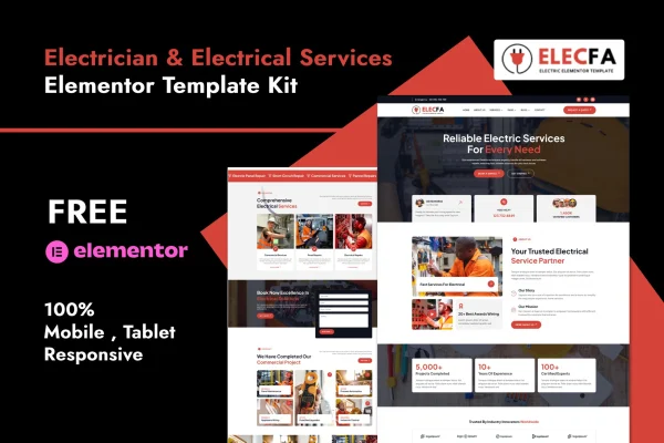 Elecfa electrician and electrical services Elementor template kit preview