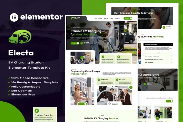 Electa EV charging station Elementor template kit cover image