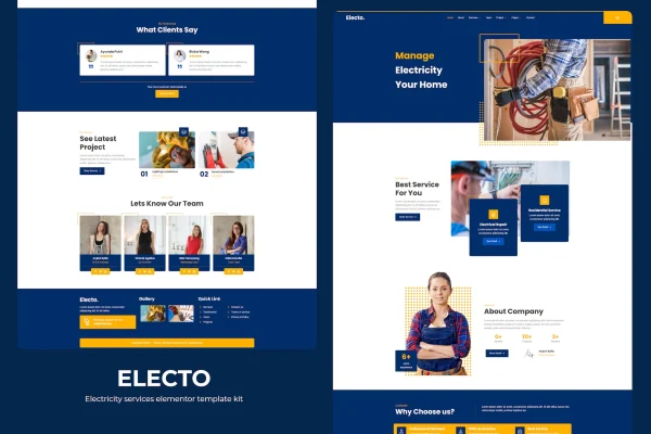 Electo electricity services Elementor template kit cover image