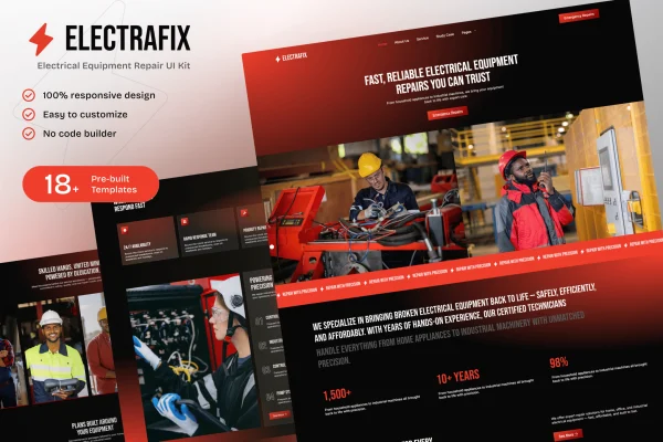 ElectraFix electrical equipment repair Elementor template kit preview