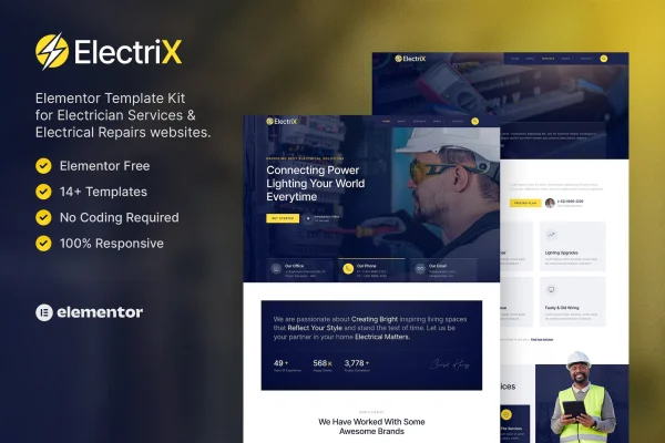 Electrix electrician services Elementor template kit preview