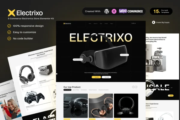 Electrixo electronics store Elementor template kit preview