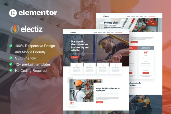 Electriz electrical services Elementor template kit preview